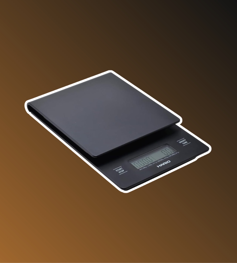 Hario V60 drip scale and timer with coffee setup